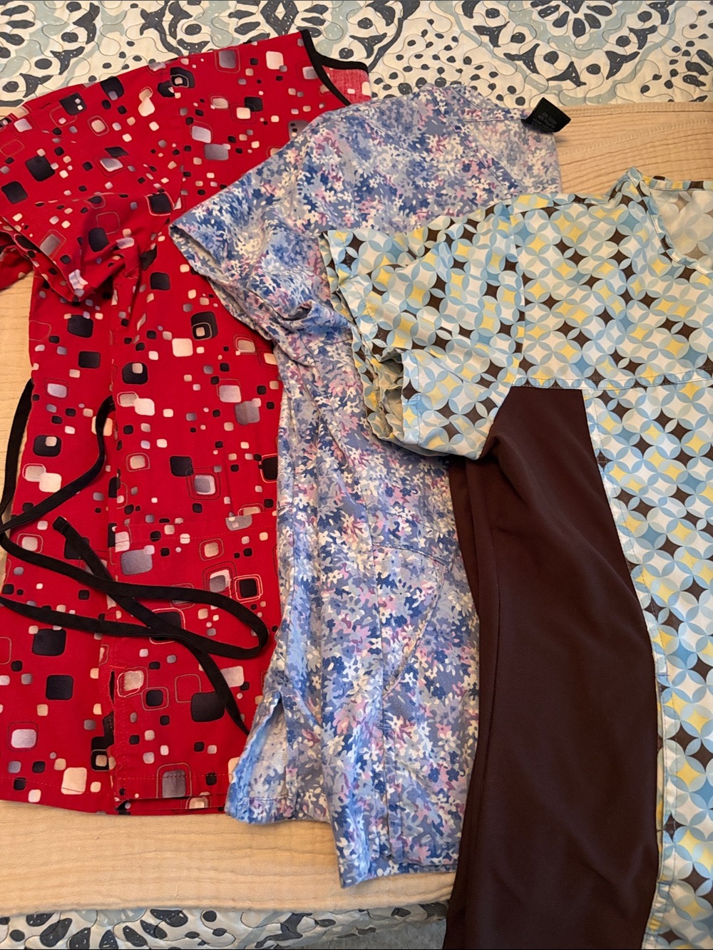Bundle for all  Colorful Women's Medical Scrub Tops (Red, Blue Floral, Geometri
